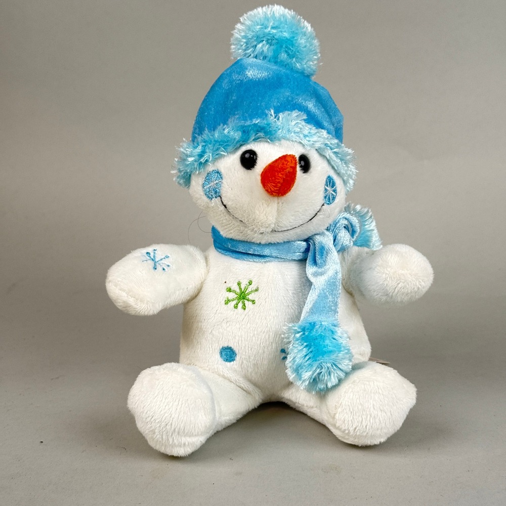 Dan Dee Snowman 8" Toy Plush Blue Hat Scarf Snowflake Stuffed